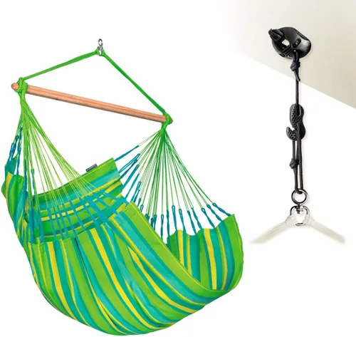 Vista 3 de LA SIESTA® - Hamaca grande y cómoda Domingo - Silla hamaca colgante resistente a la intemperie y al desgarro - Silla hamaca para interiores y Lima