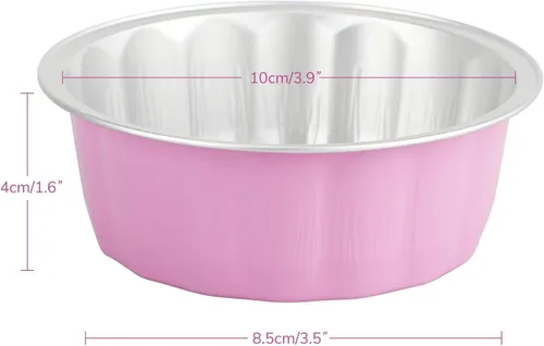 Vista 2 de Beasea - Vasos de aluminio con tapas, 8 onzas, paquete de 100 moldes desechables de 3.9 pulgadas, para hornear ramekin, taza de soufflé rosa