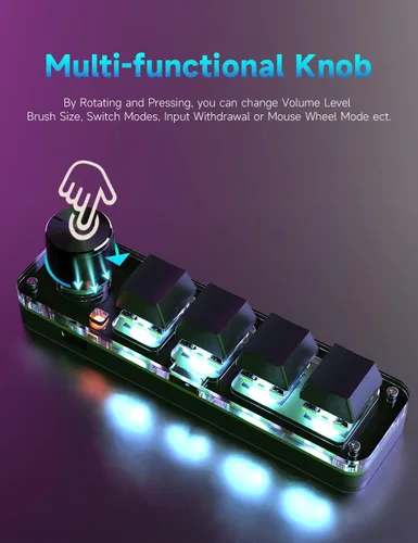 Vista 3 de Teclado mecánico macro con una sola mano, teclado para juegos de 4 teclas totalmente programable para botones y llaves, teclado OSU Hotswap con RGB