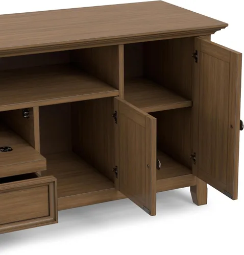 Vista 7 de SIMPLIHOME Amherst - Soporte de TV de transición de madera maciza de 72 pulgadas de ancho, estilo rústico marrón envejecido, para televisores