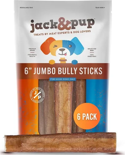 Vista 13 de Jack&Pup Bully Sticks de 12 pulgadas para perros grandes Bully Sticks Jumbo sin olor de larga duración Totalmente naturales, palitos de carne