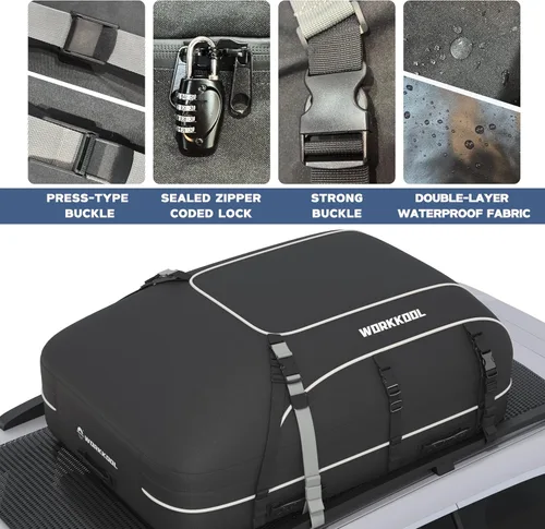Vista 6 de Portaequipajes para techo de vehículo, portaequipajes de cubierta suave, bolsa de techo impermeable para coche resistente sin estante