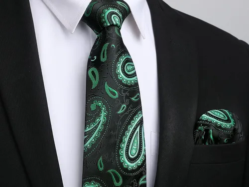 Vista 11 de HISDERN Corbatas para hombre, corbata de cachemira y bolsillo cuadrado tejido clásico floral para hombre, corbata de fiesta de boda