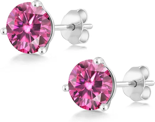 Vista 96 de Gem Stone King Aretes de oro de 14 quilates, 0.236 in, piedra natal redonda, Martini, 3 puntas, aretes de oro para mujer