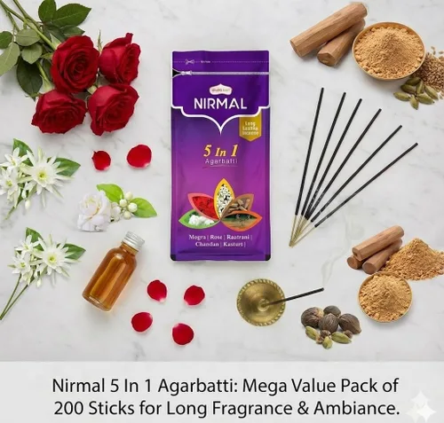 Vista 2 de Shubhkart Nirmal - Varitas de incienso aromático 5 en 1, paquete de 2 (200 varitas en total). Mezclas surtidas: rosa, mogra, sándalo, jazmín