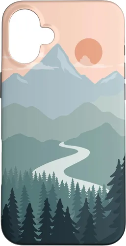 Vista 23 de Boho Chic Pines Forest Mountains Landscape Minimal Sunset Case for iPhone 16