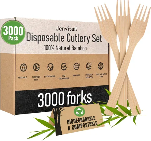 Vista 10 de Juego de cubiertos 100% de bambú - Juego de 100 cubiertos compostables