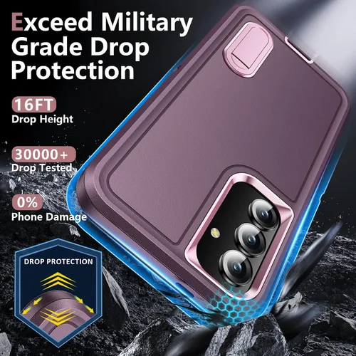 Vista 4 de BaHaHoues Funda protectora de grado militar para Samsung Galaxy S25 Plus con soporte integrado, a prueba de golpes y caídas (morado noche/rosa bebé)