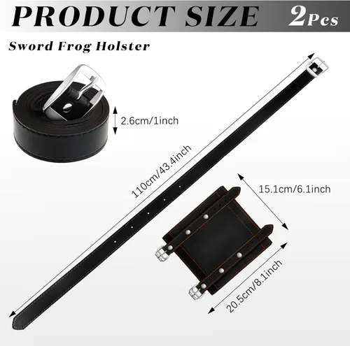 Vista 2 de Jecery 2 piezas de soporte de espada katana anime cuero Cosplay accesorios funda cinturón funda ajustable cinturón dos hebillas