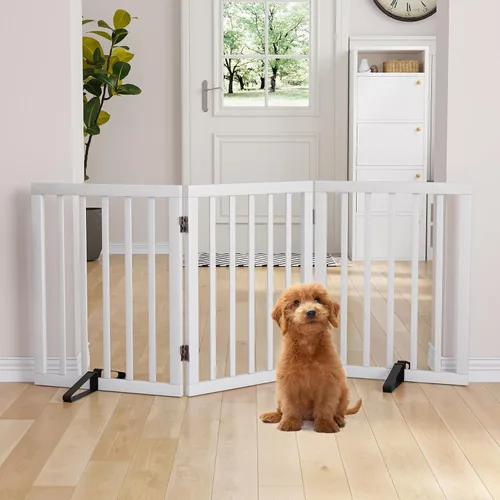 Vista 36 de Semiocthome Puertas de bambú para perros para interiores, puertas independientes de 2 paneles para cachorros para la casa con 2 soportes de metal
