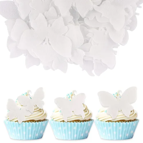 Vista 6 de Gyufise 40 adornos comestibles de mariposa para cupcakes, decoración de tartas, pasteles de boda, fiesta de cumpleaños, decoración de alimentos