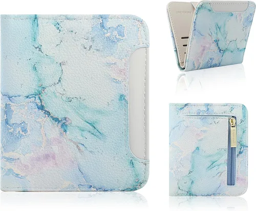 Vista 9 de Billetera pequeña para mujer, con bloqueo RFID, de piel, plegable, para tarjetas de crédito, con ventana de identificación, con cremallera, bolsillo