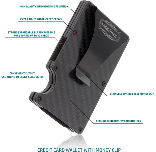 Vista 2 de Monedero minimalista rígido para hombres - RFID bloqueo de fibra de carbono Monedero clip
