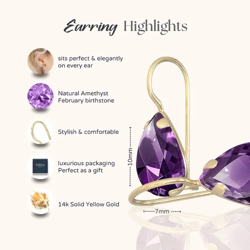 Vista 35 de 14K Solid Gold Earrings - Gemstone Earrings for Women - 14K Gold Earrings for Women - Birthstone Earrings - Teardrop Earrings for Women - Gold