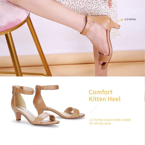 Vista 4 de IDIFU Kitten Heels for Women IN2 Low Heels Open Toe Ankle Strap Heeled Sandals Wedding Bridal Evening Prom Party Dress Shoes Womens Heels With Zipper
