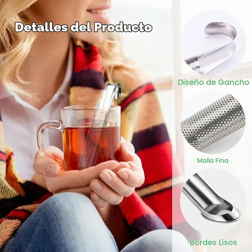 Vista 6 de 2 difusores de té de acero inoxidable, coladores de té de acero inoxidable para té suelto con mango de gancho para colgar, difusor de té de mango