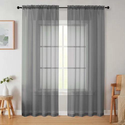 Vista 165 de 2 paneles de cortinas traslúcidas blancas para dormitorio, sala de estar, 96 pulgadas de largo, modernas, suaves, ligeras, con bolsillo para barra