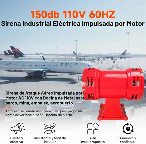 Vista 2 de YaeCCC Sirena Antiaérea, Sirena Eléctrica de Motor de 110V - 150db, Súper Ruidosa para Casa y Exterior