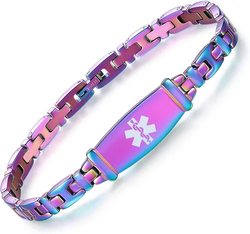 Vista 40 de LinnaLove Lady Medical Alert - Pulseras médicas de acero inoxidable para mujer, 7.5 pulgadas