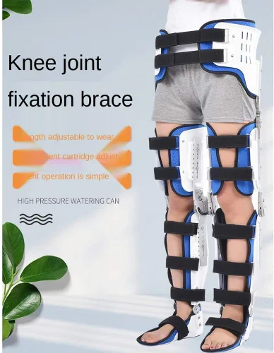 Vista 2 de Rodillera con bisagras, cintura y cadera, soporte ajustable para postoperatoria, protector de inmovilizador de ortesis para pierna izquierda