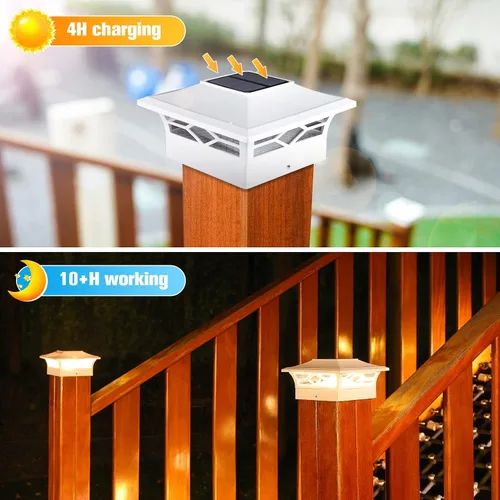 Vista 3 de VOLISUN - Faroles solares para poste: paquete de 2 luces para exteriores, para cubierta, con casquillo blanco, resistente al agua, 2 modos