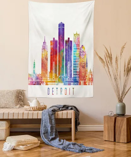 Vista 45 de Ambesonne Tapiz de arte afro, hombre negro fuerte con una corona de trazos impresión de pintura moderna, decoración de tela para colgar en la pared