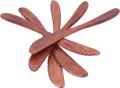 Vista 9 de Juego de 5 cuchillos de madera para cena, cuchillos de pastel pulidos, cuchillo de mantequilla reutilizable, cuchillo ecológico hecho a mano, juego