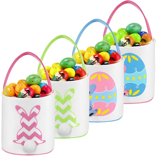 Vista 15 de Honeydak 4 cestas de Pascua para niños, bolsas de caza de huevos de Pascua, bolsas de lona de regalo, cubos de huevos con asas para caza de huevos