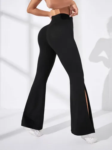 Vista 2 de OYOANGLE Pantalones de yoga acampanados para mujer, pantalones de yoga de cintura alta, corte de bota, leggings de yoga