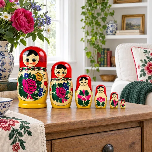 Vista 2 de 7 piezas de 7 pulgadas (H) muñecas rusas de madera, matryoshka de madera