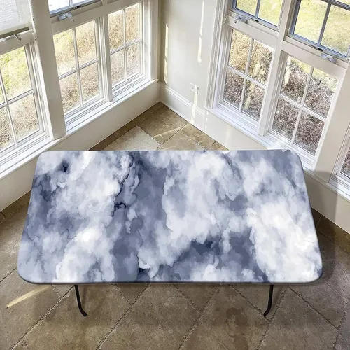 Vista 13 de XISUNYA Mantel de poliéster elástico con diseño de mármol, mantel rectangular de 24 x 36 pulgadas para mesa plegable de 3 pies, mantel ajustable