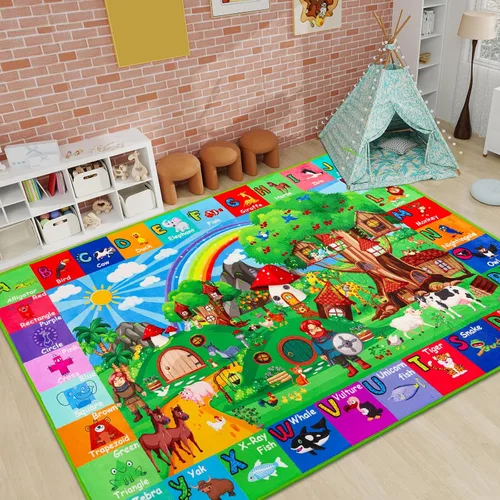 Vista 15 de ABC Alfombra para Niños para Sala de Juegos 59"×39.4" Tapete de Juego para Bebé Alfombra del Alfabeto Alfombra de Animales Números Formas Alfombra