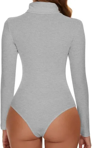 Vista 2 de SHAPERIN Body de manga larga con cuello de tortuga para mujer, sexy, leotardo