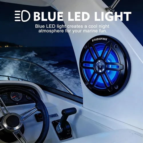 Vista 6 de Altavoces marinos Bluetooth de 5.25 pulgadas y 500 W con luces LED, 2 vías resistentes a la intemperie, perfectos para barcos, cuatrimotos, UTV Negro