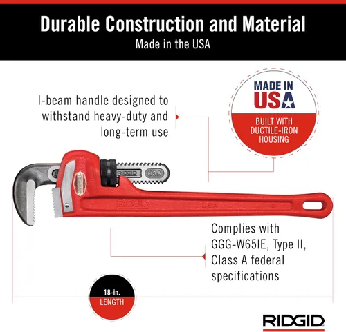 Vista 5 de RIDGID 31025 Llave de tubo recta modelo 18 resistente, llave de fontanería de 18 pulgadas