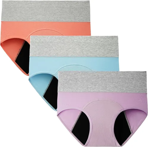 Vista 11 de INNERSY Ropa Interior para Período Menstrual para Mujeres, Antiderrames, de Cintura Alta, de Algodón, Pack de 3