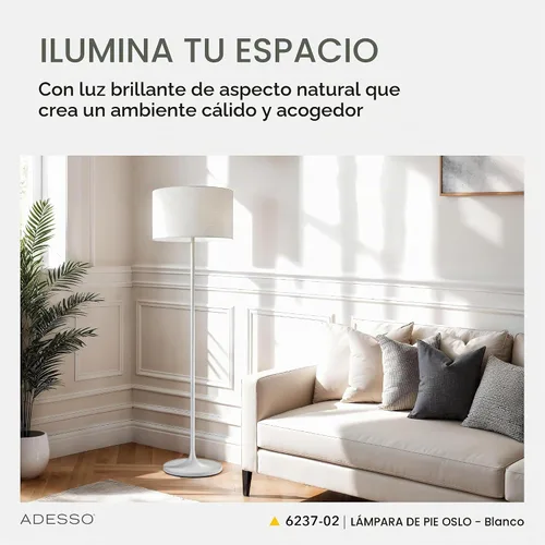 Vista 2 de Adesso 6237-02 Lámpara de pie Oslo - Equipo de iluminación resistente a la corrosión, a prueba de arañazos, con acabado blanco mate y cuerpo