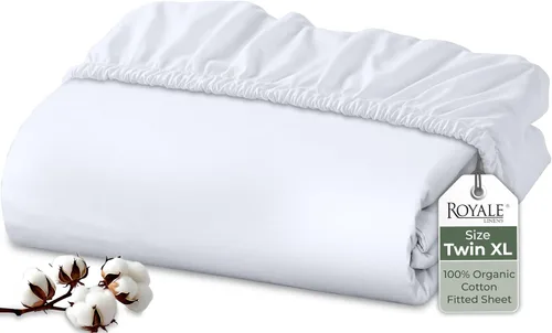 Vista 108 de Royale Linens Sábana bajera ajustable de 100% algodón orgánico - Tejido de percal - Sábanas bajeras de bolsillo profundo súper suaves - Sábana