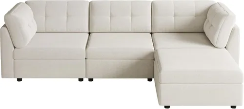 Vista 3 de VANOMi Sectional L-Shaped Sofa for Living Room, Modualr Sofa Couch, Beige