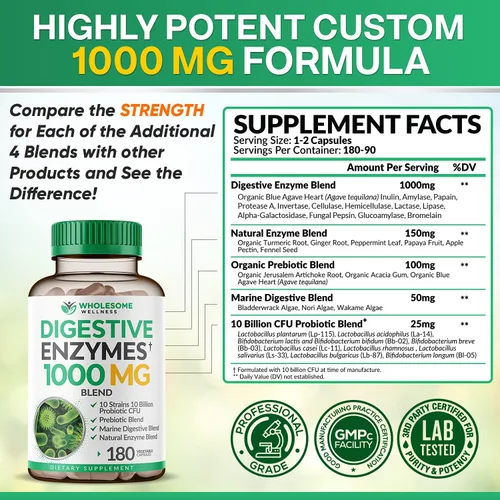 Vista 8 de Wholesome Wellness Probióticos crudos formulados por el Dr. para mujeres, 100 mil millones de UFC + enzimas digestivas 1000 mg más prebióticos
