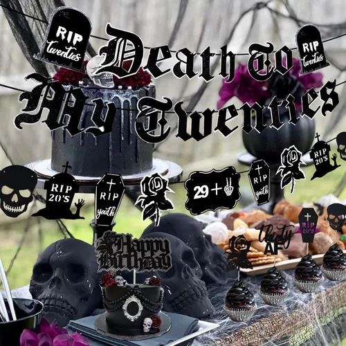 Vista 6 de Paquete de decoraciones para el 30 cumpleaños, suministros para la fiesta "Death to My 20s" que incluyen pancarta de cumpleaños, fajín "Rip to My
