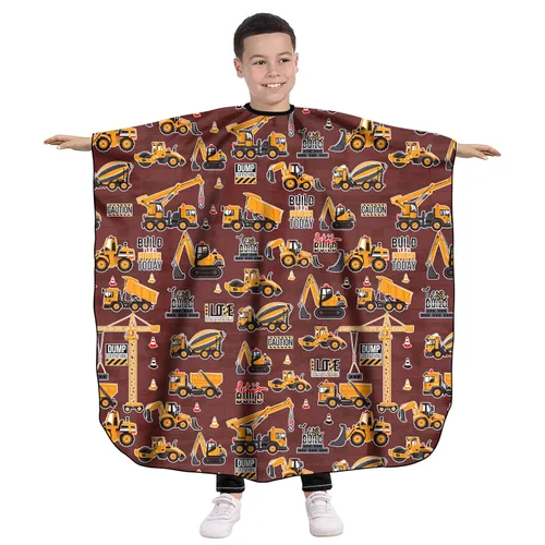 Vista 6 de Pelocapa Capas de corte de cabello para niños, impermeables, capas de champú para niños y niñas, 39 x 51 pulgadas (vehículo de construcción)
