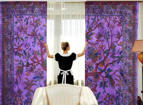 Vista 22 de Cortinas de ventana de mandala hippie indio, gitano, bohemio, sol, luna, hermosas cortinas para dormitorio, sala de estar, balcón, cenefa