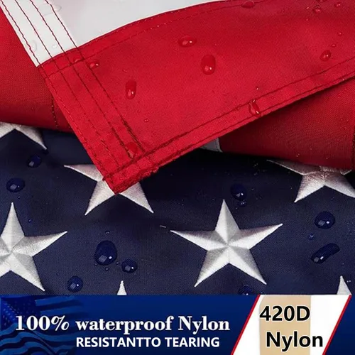 Vista 3 de Bandera estadounidense de 2.5 x 4 pies, bandera para el porche delantero, con estrellas bordadas, rayas cosidas, ojales de latón, material de nailon