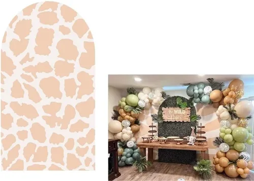 Vista 6 de Fundas de telón de fondo con arco de jirafa de safari, diseño de animales salvajes, fondo de pared elástico para fotografía, para fiestas, baby