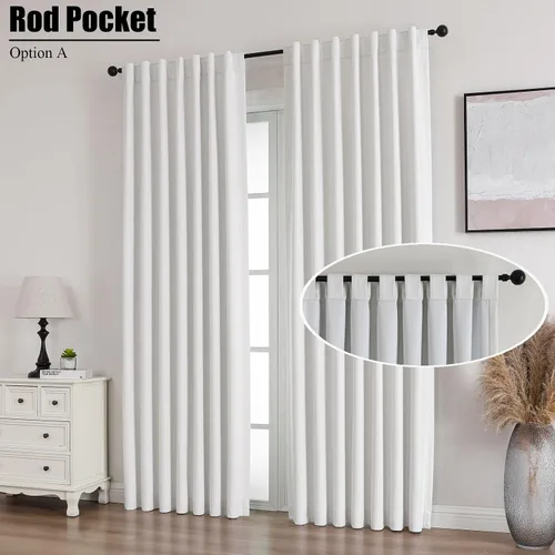 Vista 6 de Flyfun Cortinas opacas de 63 pulgadas de largo, juego de 2 paneles, cortinas con aislamiento térmico para sala de estar/dormitorio, bolsillo