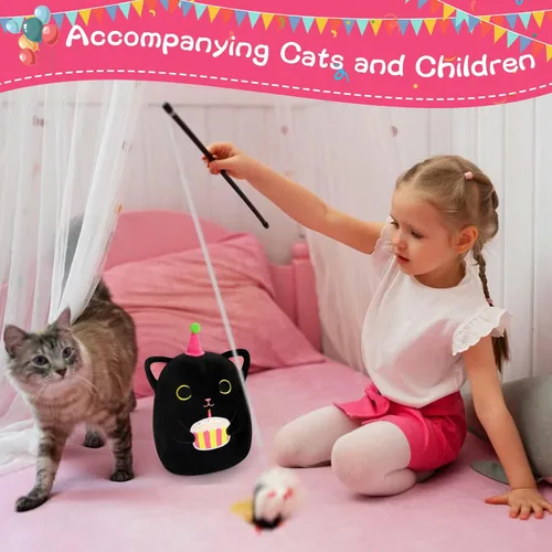 Vista 3 de Peluche de gato negro de 8 pulgadas con pastel, lindo regalo de cumpleaños negro para niñas, niños y gatos, decoración de la habitación del hogar