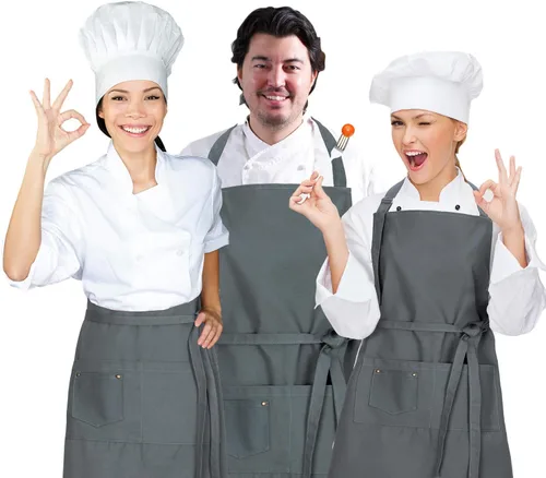 Vista 7 de LessMo Delantal babero, delantales de cocina de algodón de lona 100% algodón