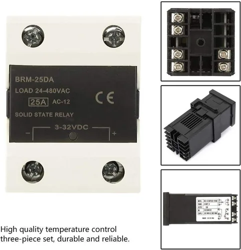 Vista 8 de REX-C100 PID Kit de controlador de temperatura con SSR y termopar controlador de termostato digital 0‑400 ℃+ 25A SSR + termopar tipo M6 K de 3.3 ft
