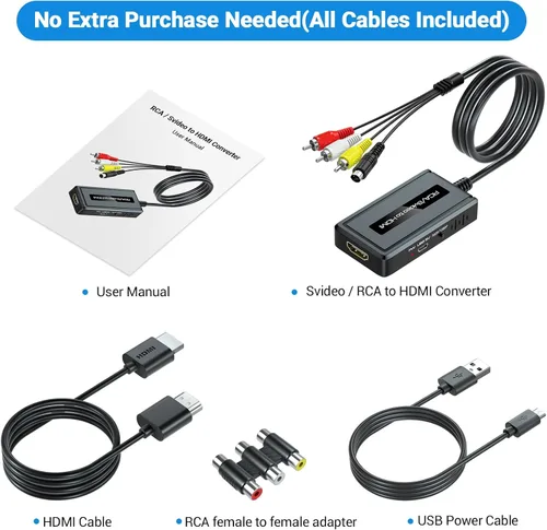 Vista 7 de Convertidor RCA Svideo a HDMI, soporte 4: 3/16: interruptor de relación de aspecto 9, interruptor de salida HDMI 720P/1080P, convertidor S-video AV